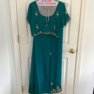 Saree Sari Indian Dress Bollywood Wedding Teal